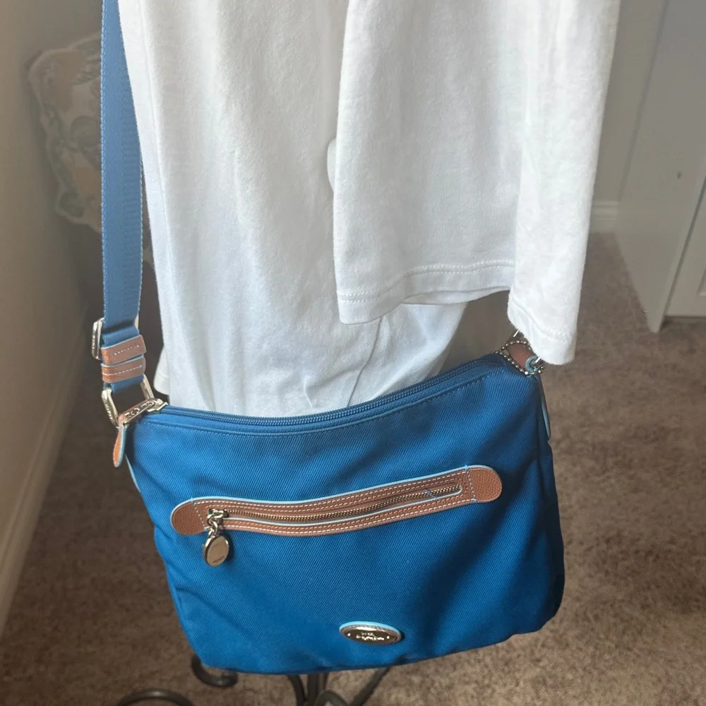 Coach Teal Nylon Crossbody with Tan Leather Trim - Picture 12 of 13